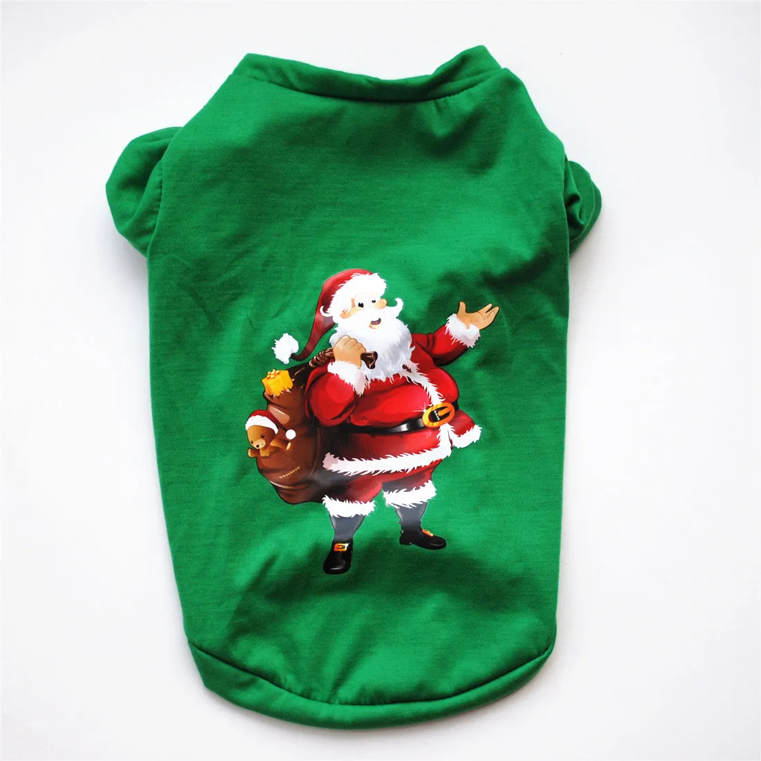 Christmas dog clothing in cotton with green Santa Claus design for small to large dogs