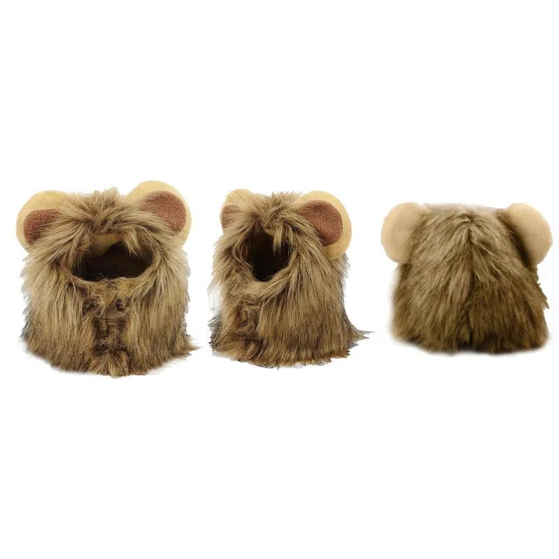 Lion mane wig accessory on cat with adjustable elastic band and fluffy artificial hair