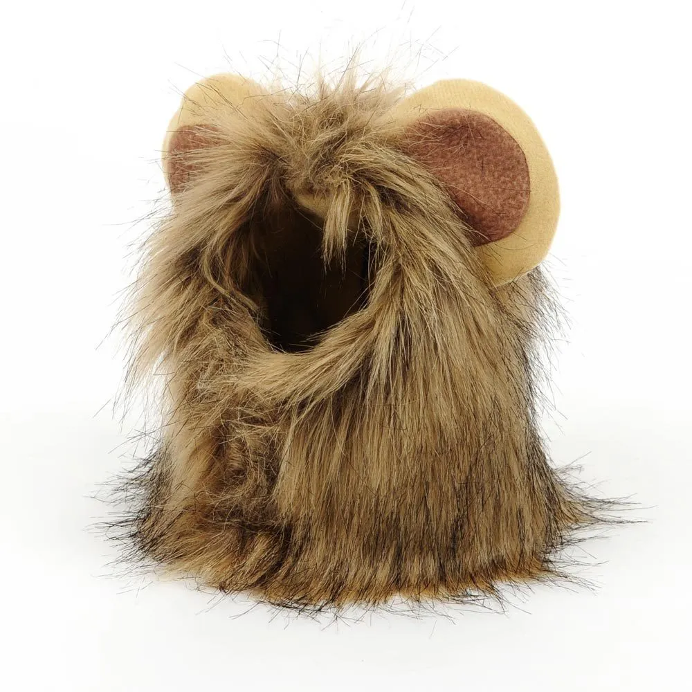 Non-woven lion headgear cat hat in yellow, front view, on a light background