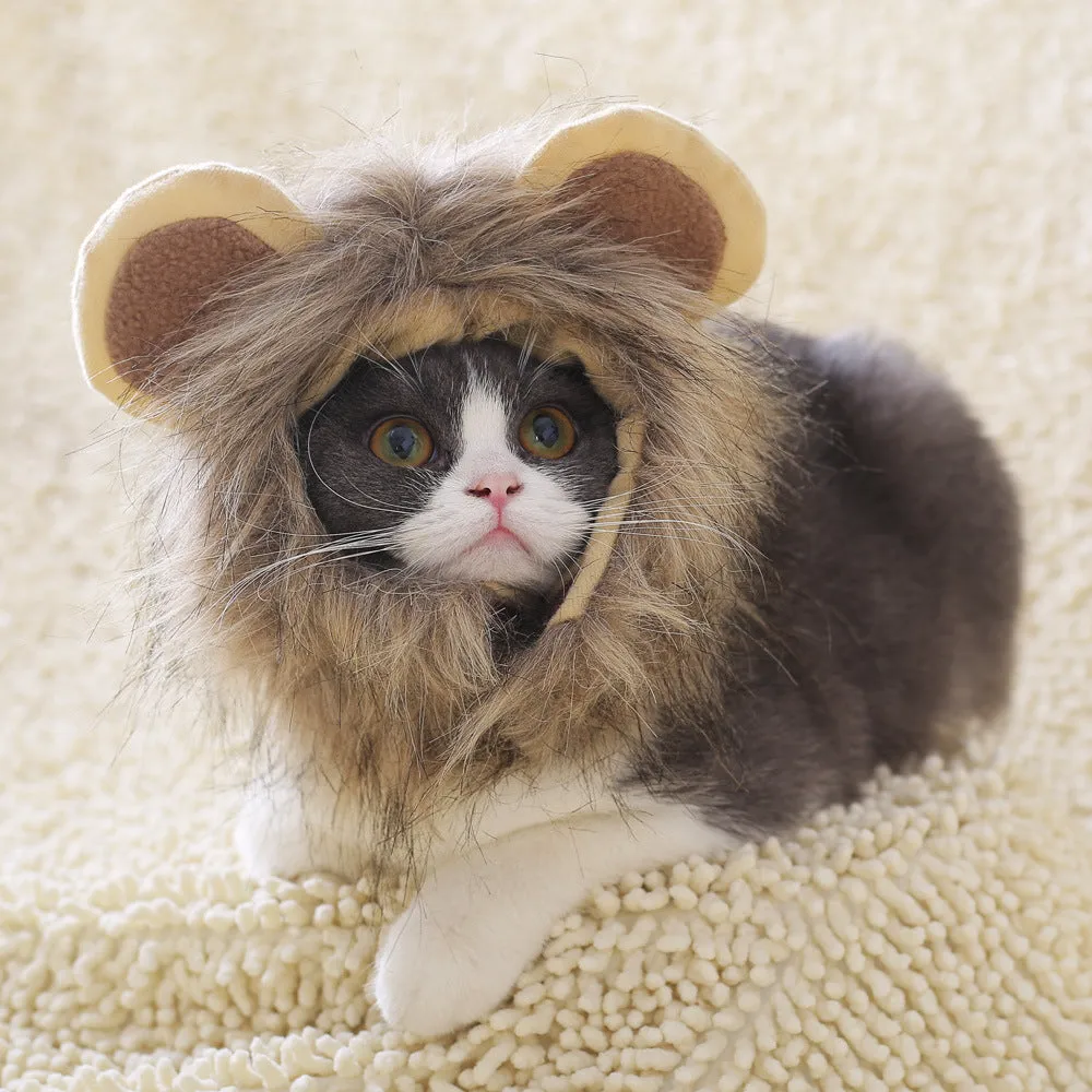 Non-woven lion headgear cat hat in yellow, front view, on a light background