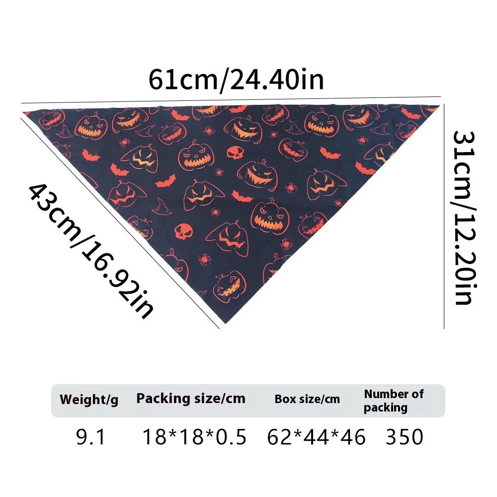 Halloween printed triangular pet bib in skull pattern on polyester fabric, average size