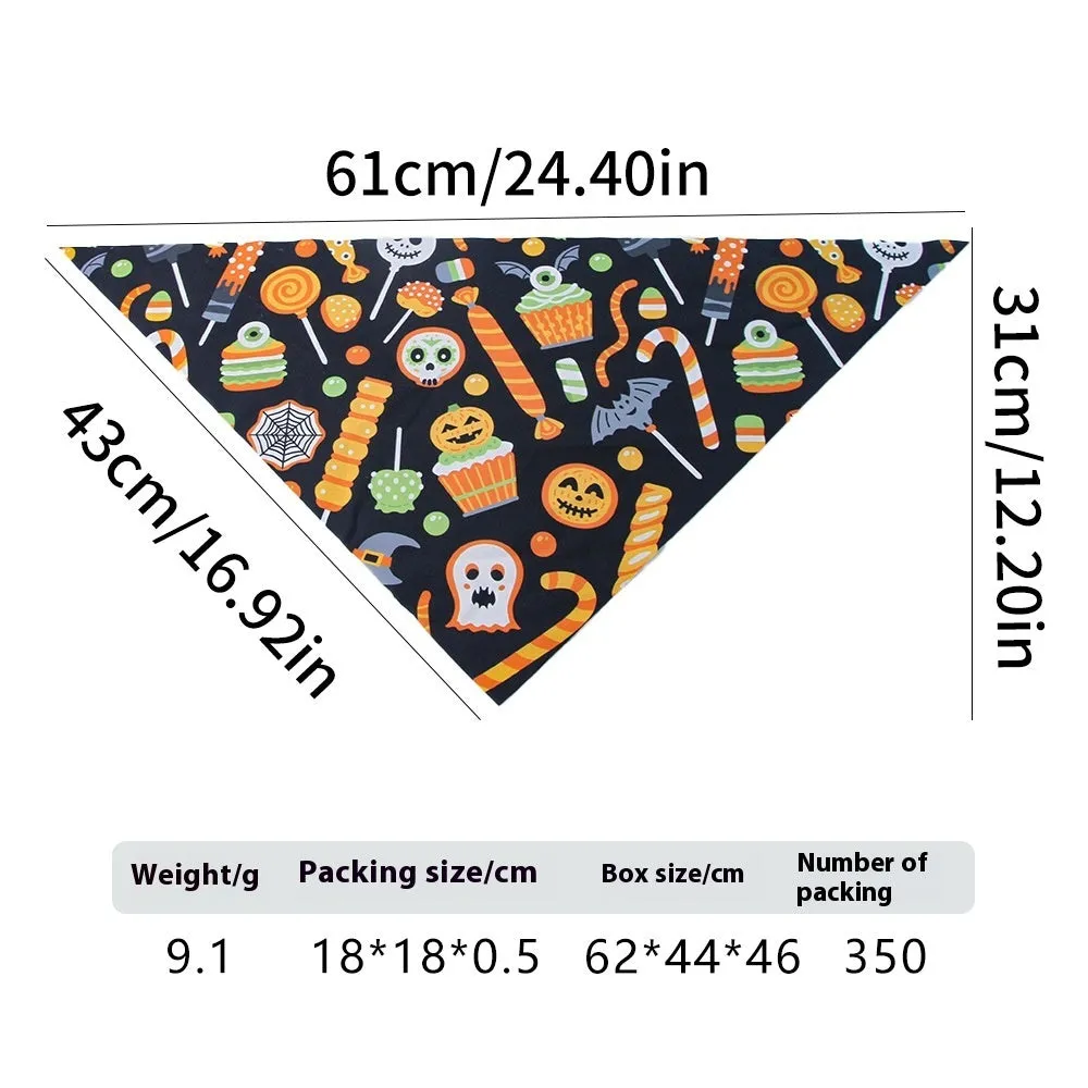 Halloween printed triangular pet bib in skull pattern on polyester fabric, average size