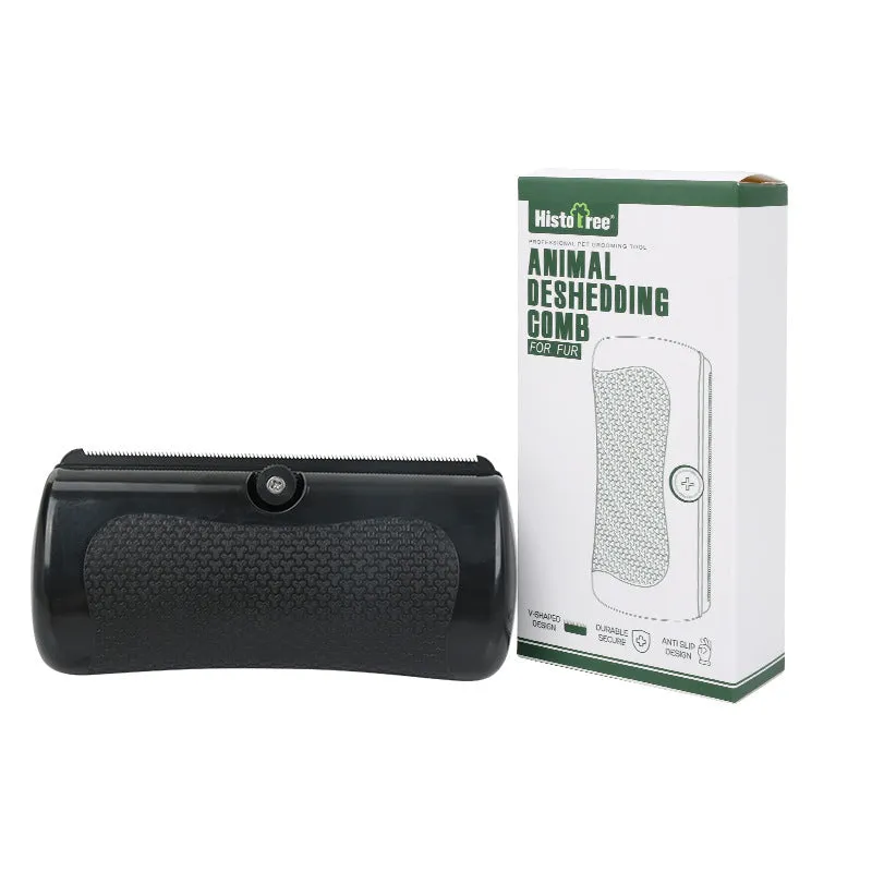 Black PP pet hair removal comb for dogs, 68x146mm size, with teeth for removing loose fur