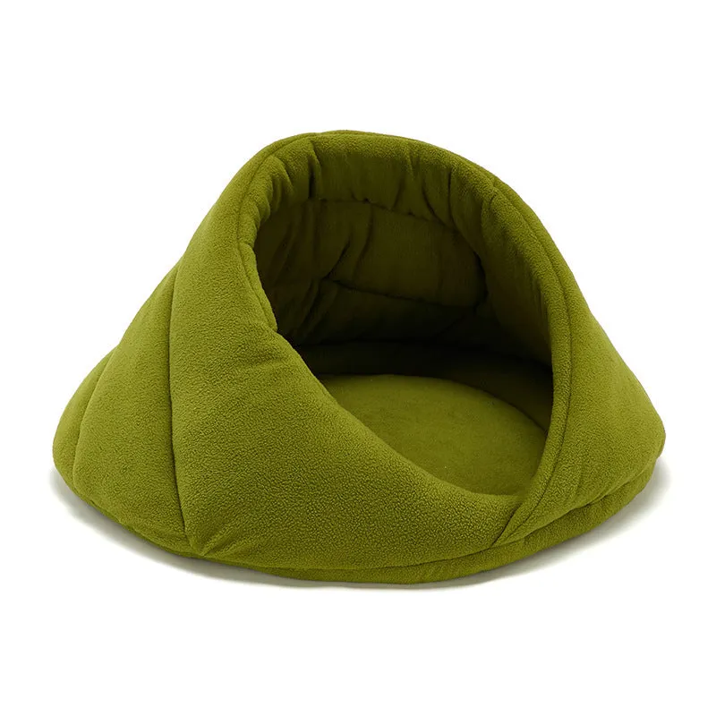 Polar fleece pet nest dog mat in fruit green on a kennel floor, available in sizes XS to L