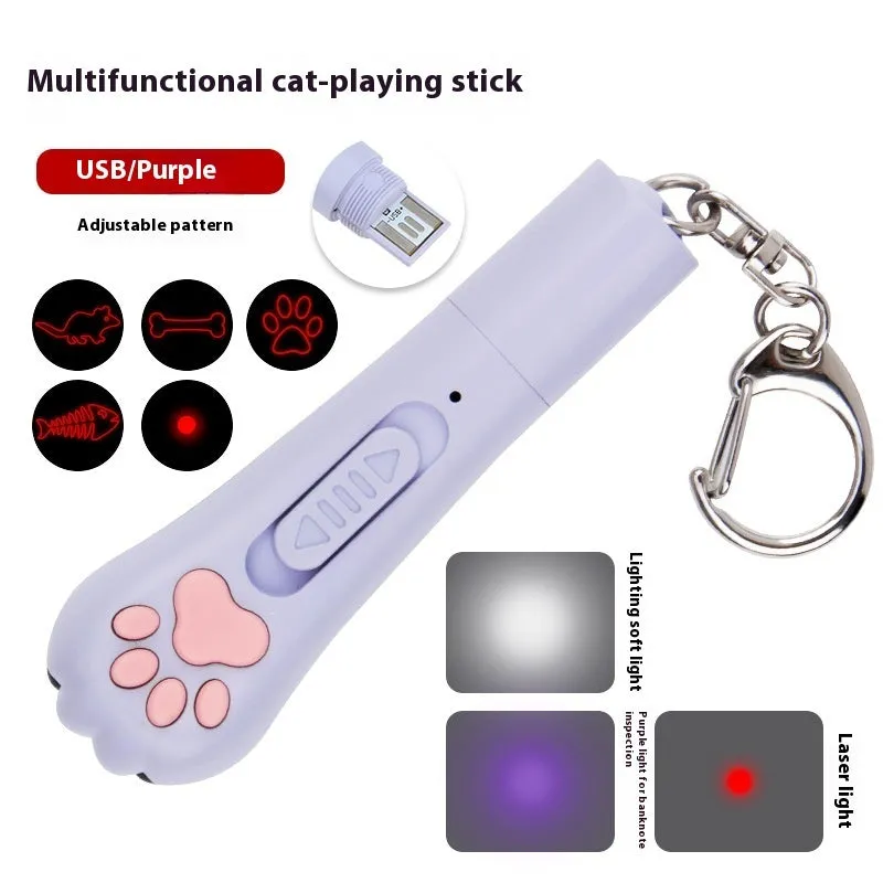 Plastic infrared cat teasing stick with rotating light, showing blue colour option