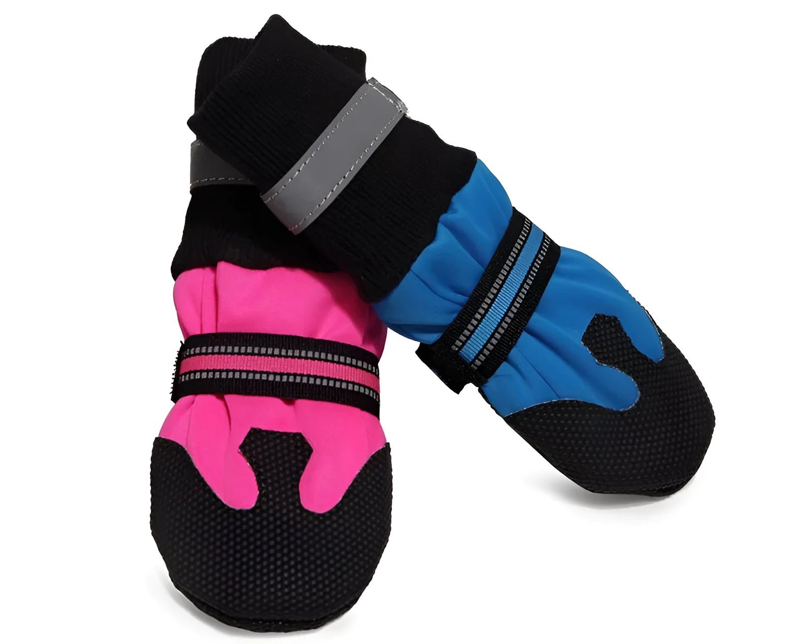 BIBSS waterproof dog boots for large dogs in blue with non-slip rubber sole and reflective velcro straps, set of 4 pieces
