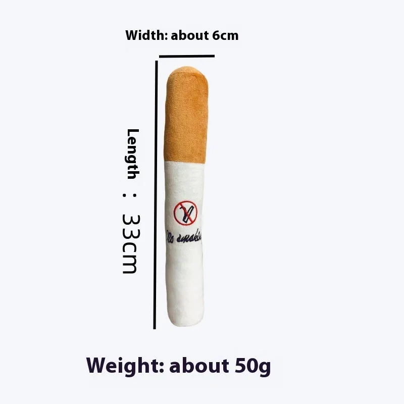 White plush cigarette shaped pet toy with squeaky sounder for cats and dogs