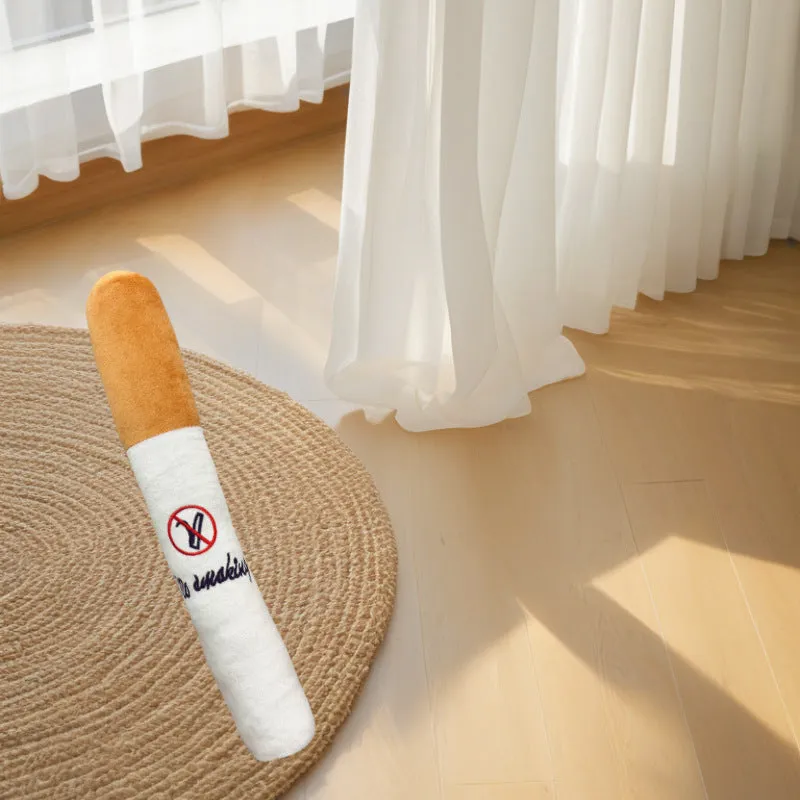 White plush cigarette shaped pet toy with squeaky sounder for cats and dogs
