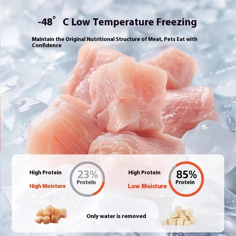 Freeze-dried dog snacks in a resealable bag, assorted chicken egg yolk and duck varieties, 500g net weight