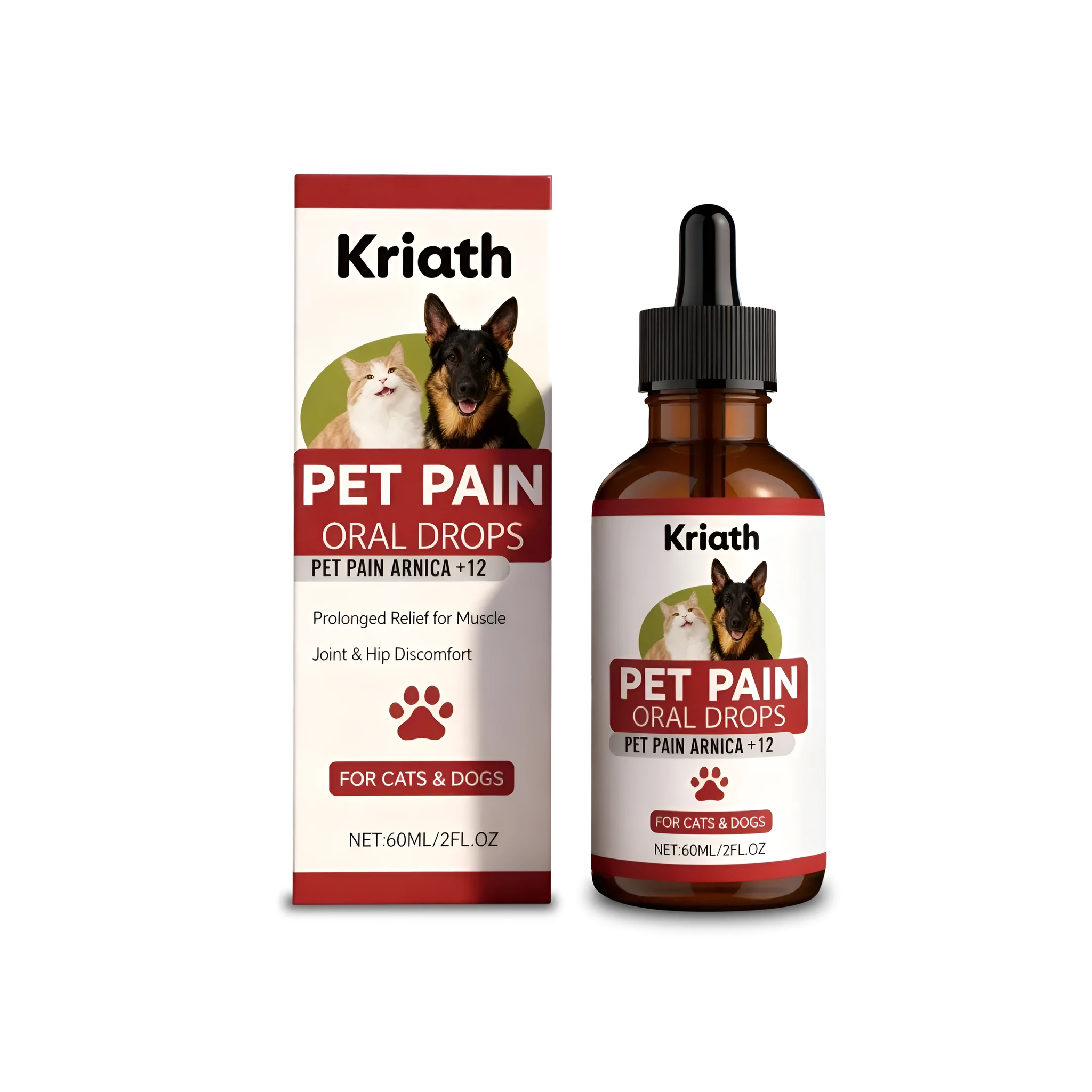 60ml bottle of Pet Pain Oral Drops with Indian ginseng turmeric EPA DHA for dogs and cats