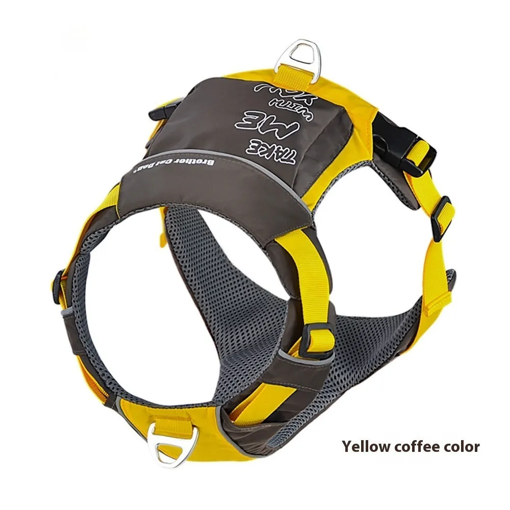 Nylon dog chest strap vest harness in orange blue or yellow brown with hand rope style design