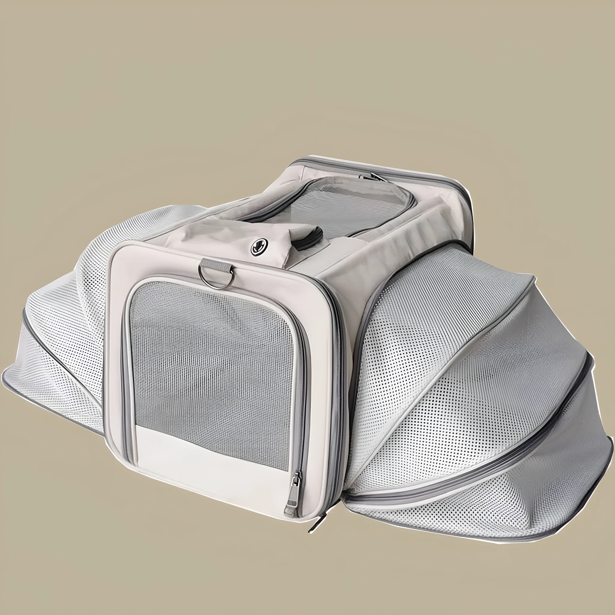 Outdoor portable breathable large capacity Oxford cloth pet bag in beige for cats