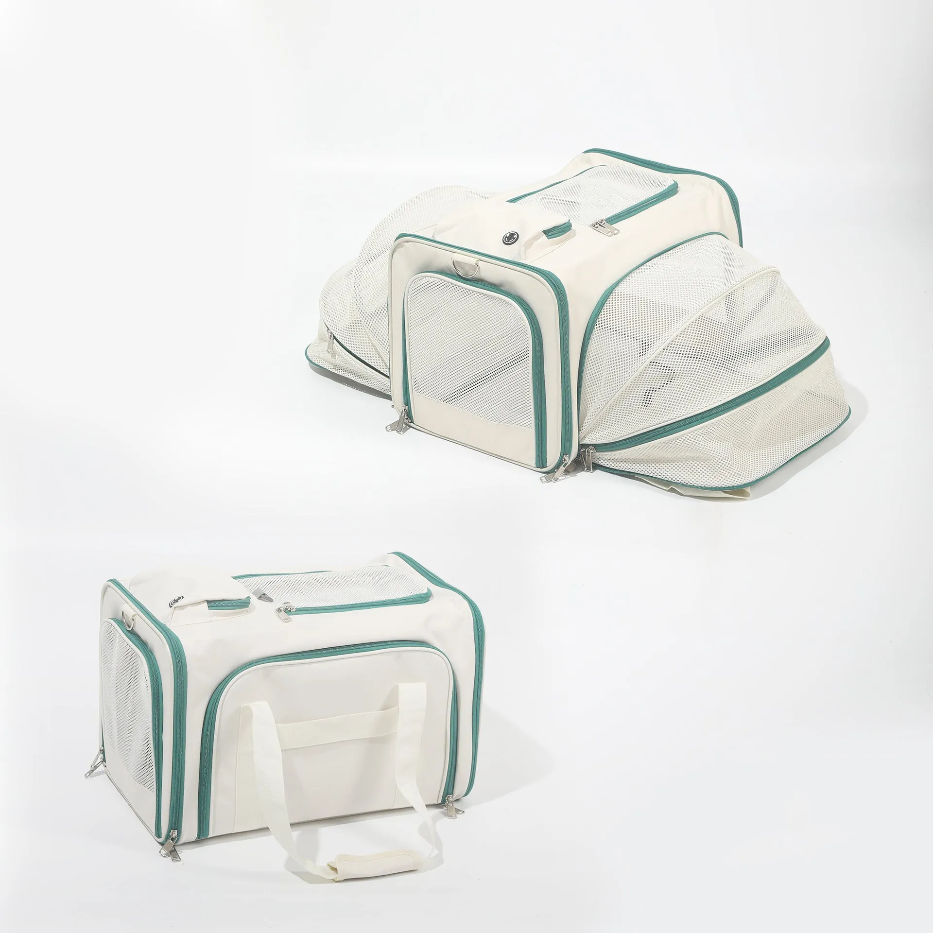 Outdoor portable breathable large capacity Oxford cloth pet bag in beige for cats