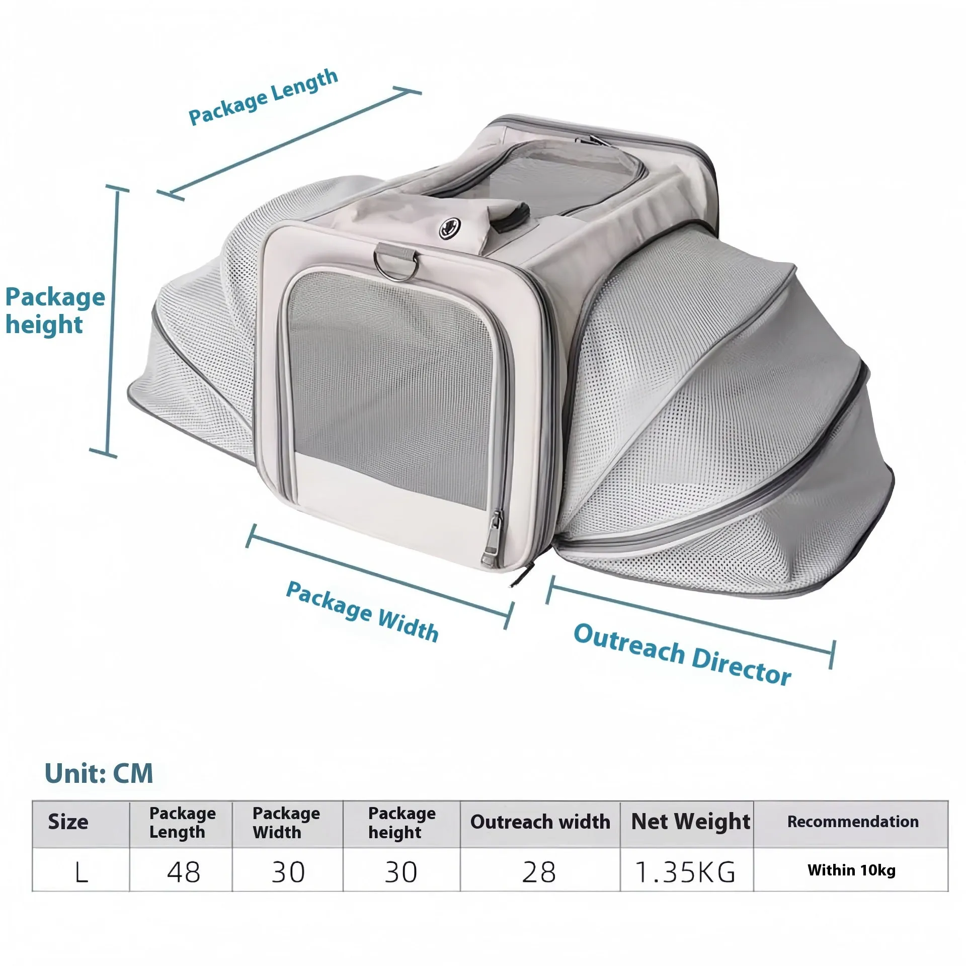 Outdoor portable breathable large capacity Oxford cloth pet bag in beige for cats