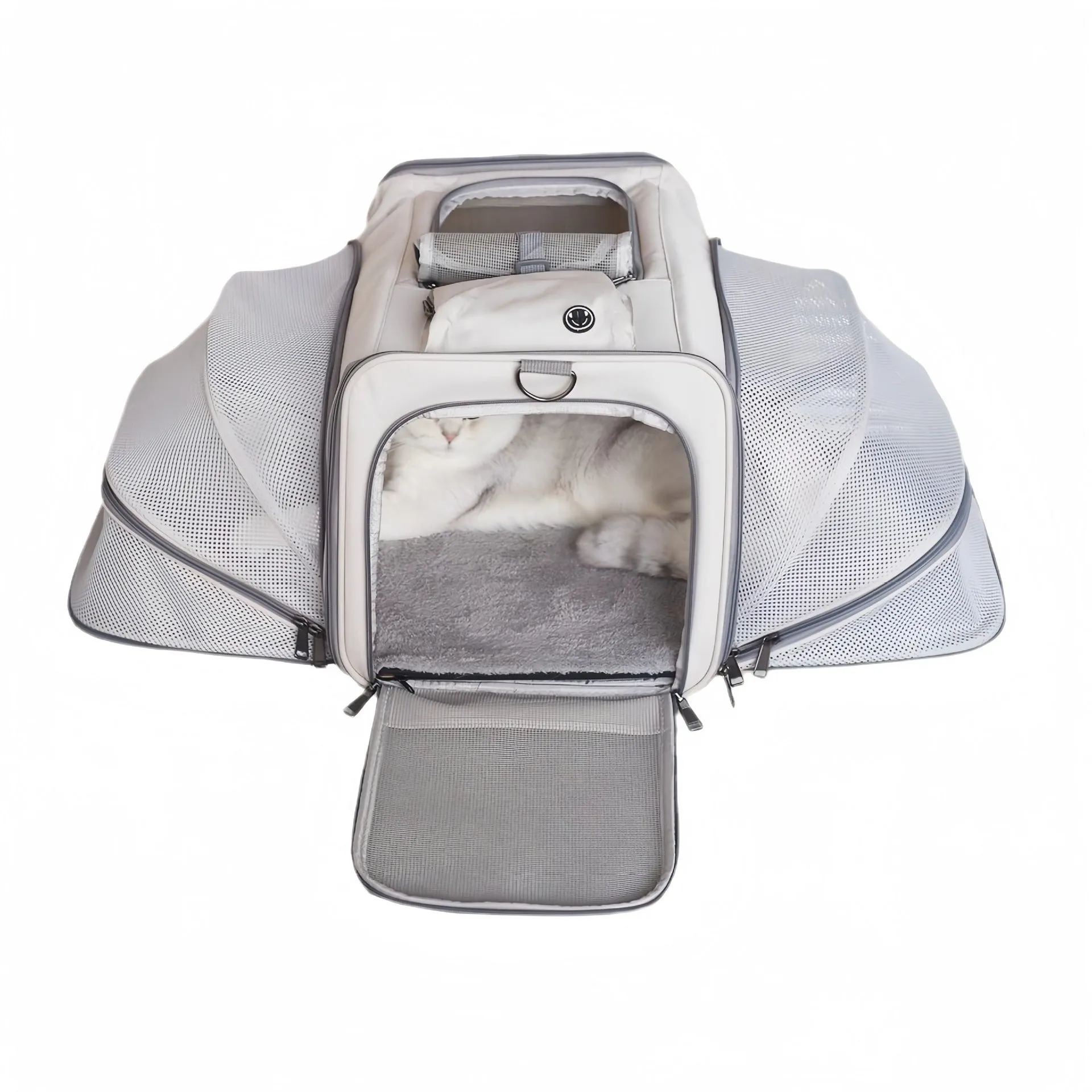 Outdoor portable breathable large capacity Oxford cloth pet bag in beige for cats