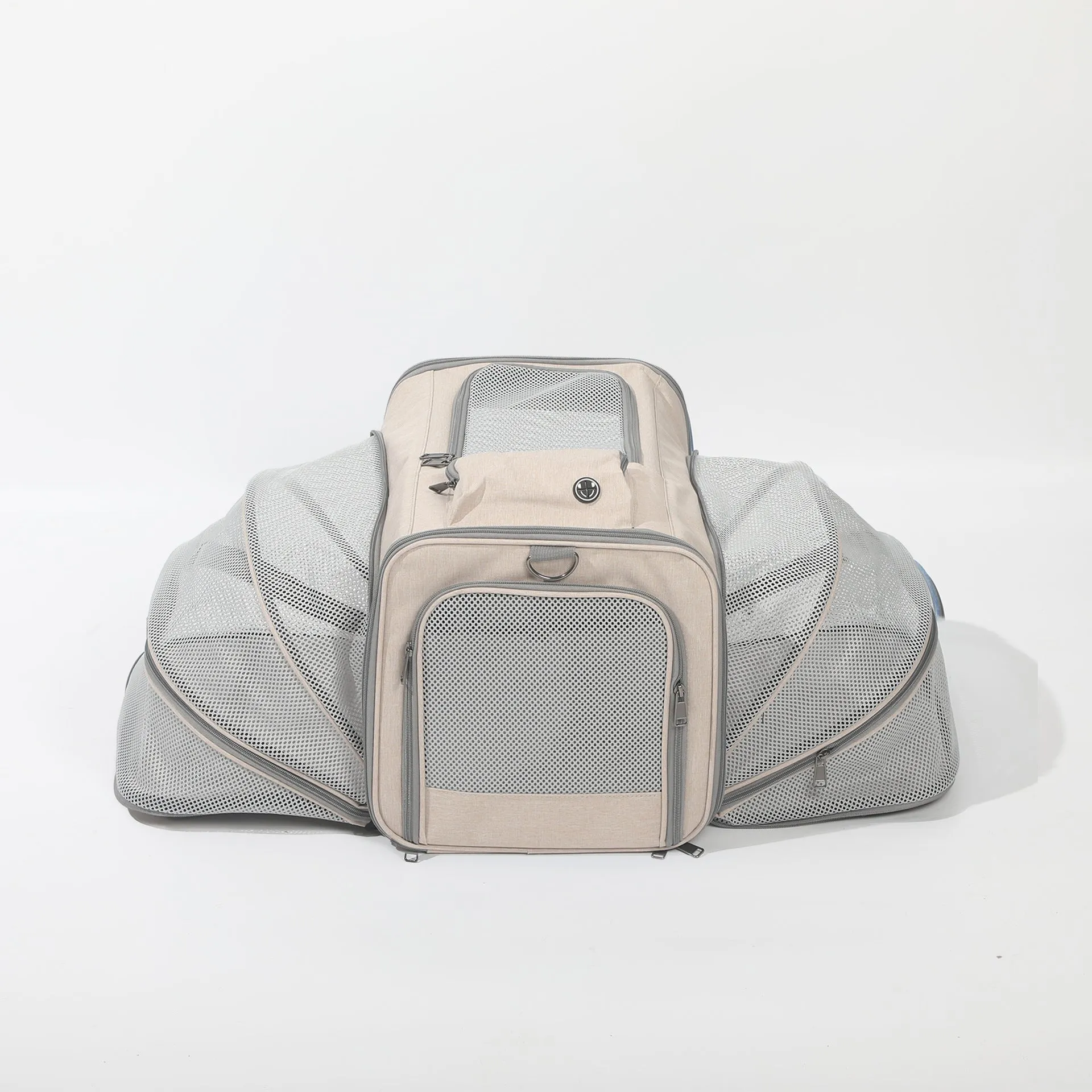 Outdoor portable breathable large capacity Oxford cloth pet bag in beige for cats