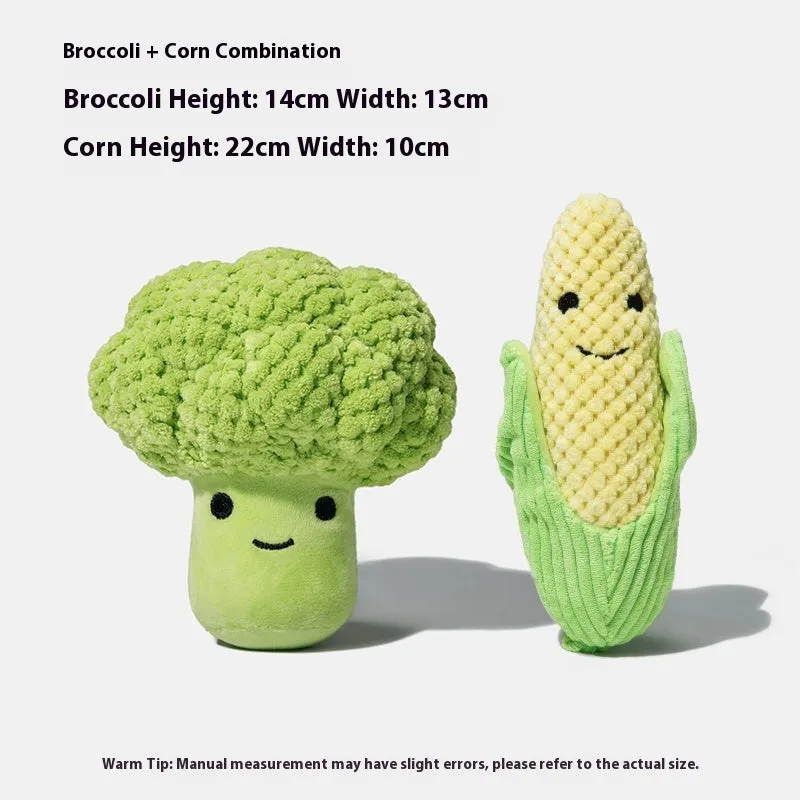 Green broccoli-shaped dog plush sound toy for molar teeth cleaning and interactive play