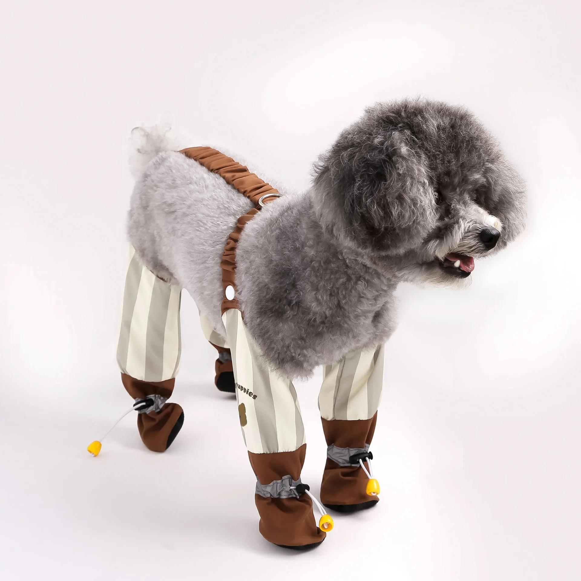 Beige stripe dog dustproof outing pants in skinny fit made of polyester for autumn winter