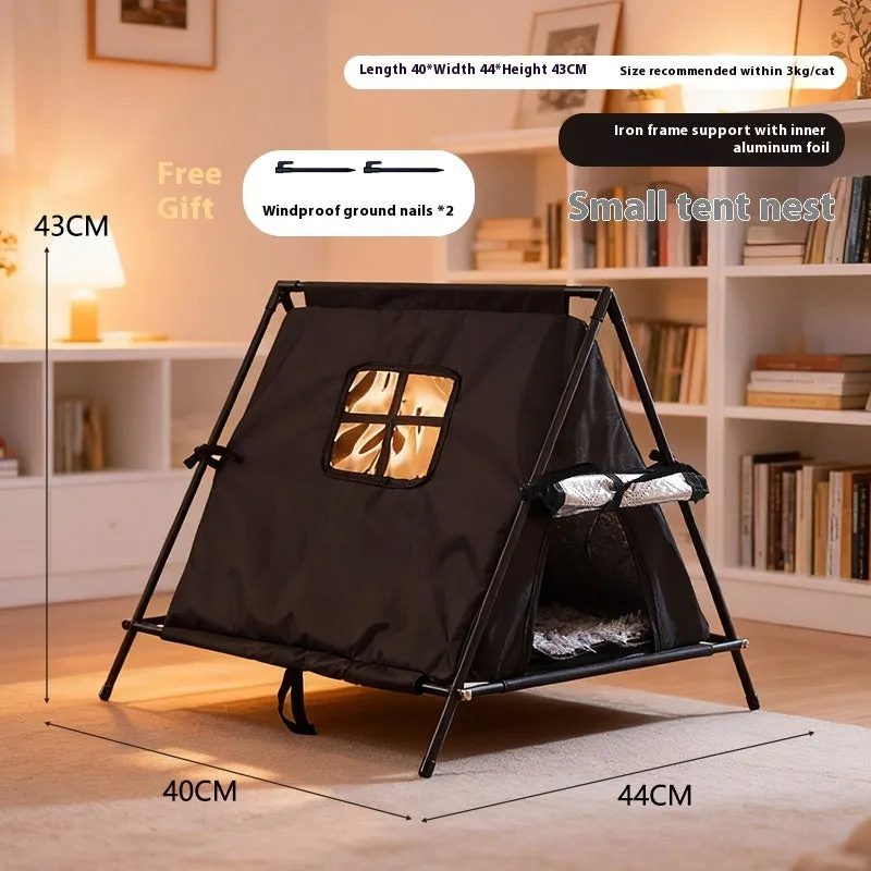 Outdoor triangle tent cat nest in black Oxford cloth with lock temperature, small size for cats