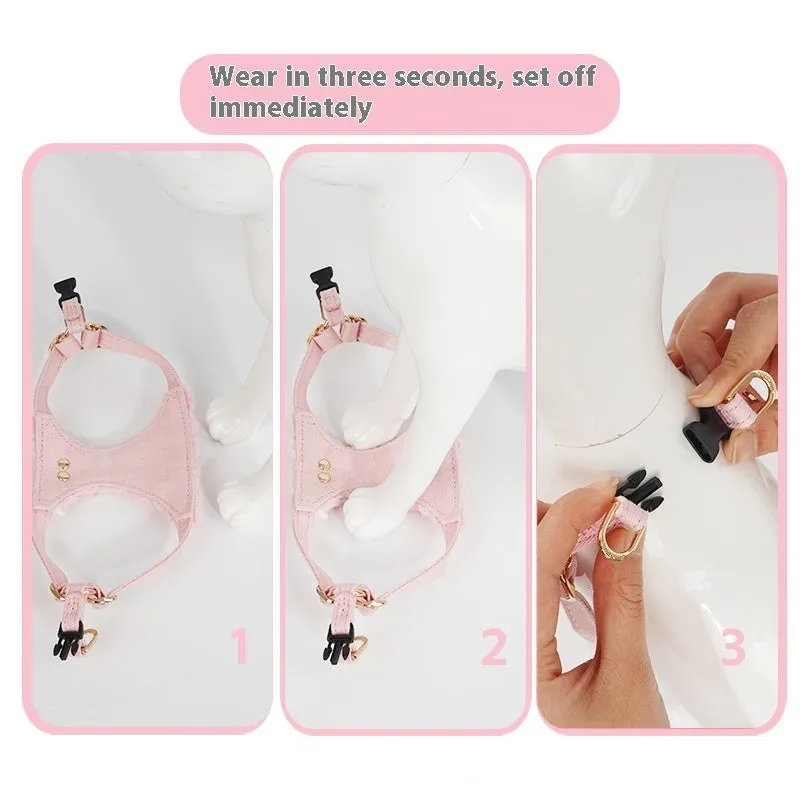 Dog fleece vest chest strap with hand holding rope in Ryukin pink colour, XXS size