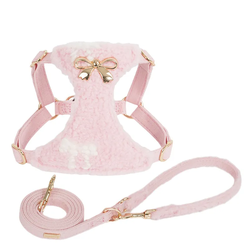 Dog fleece vest chest strap with hand holding rope in Ryukin pink colour, XXS size