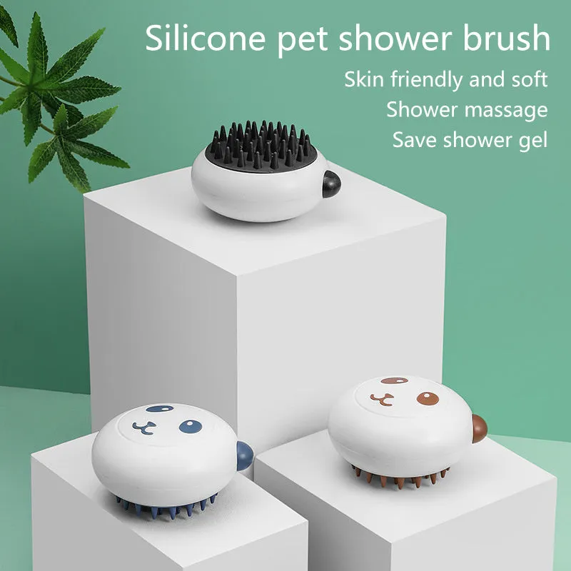 Panda-shaped silicone pet shower brush with soft bristles for bathing cats and dogs