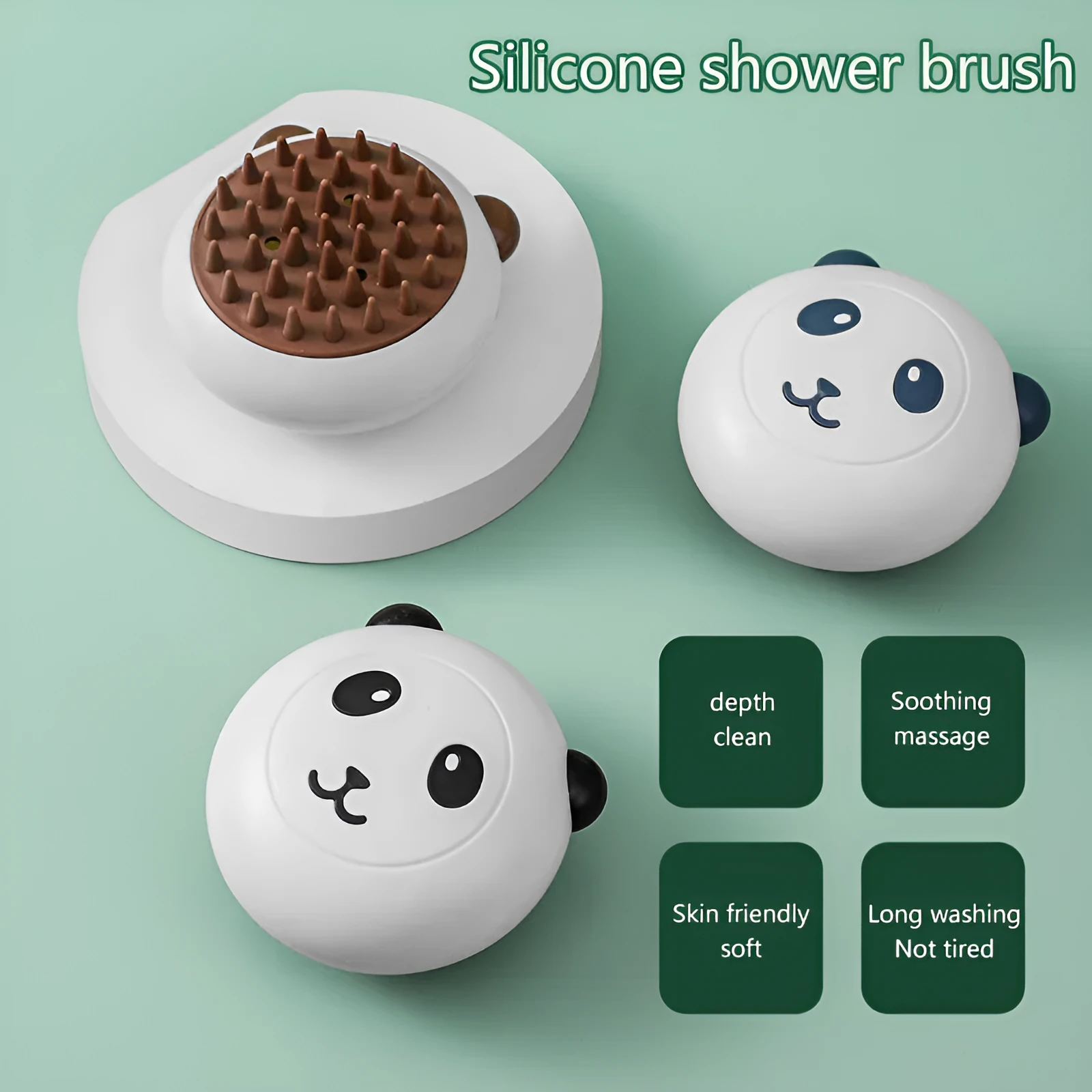 Panda-shaped silicone pet shower brush with soft bristles for bathing cats and dogs