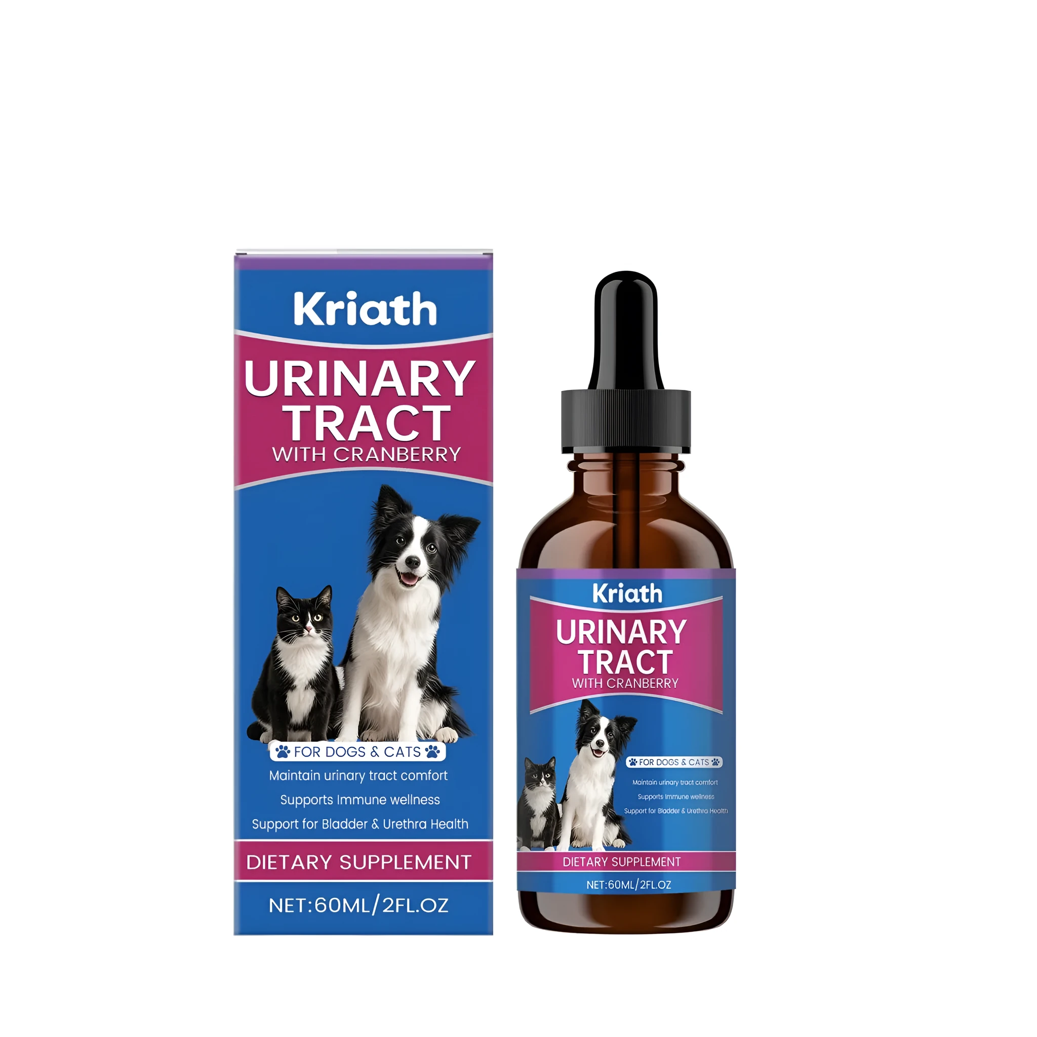 60ml bottle of urinary soothing drops for cats and dogs with cranberry extract and natural herbs