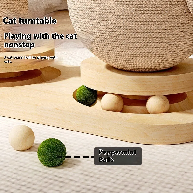 Cat climbing frame with turntable in coconut tree colour, made from wood, available in density plate or solid wood style