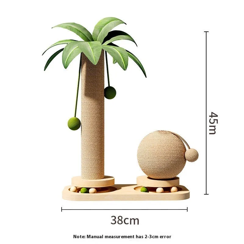 Cat climbing frame with turntable in coconut tree colour, made from wood, available in density plate or solid wood style