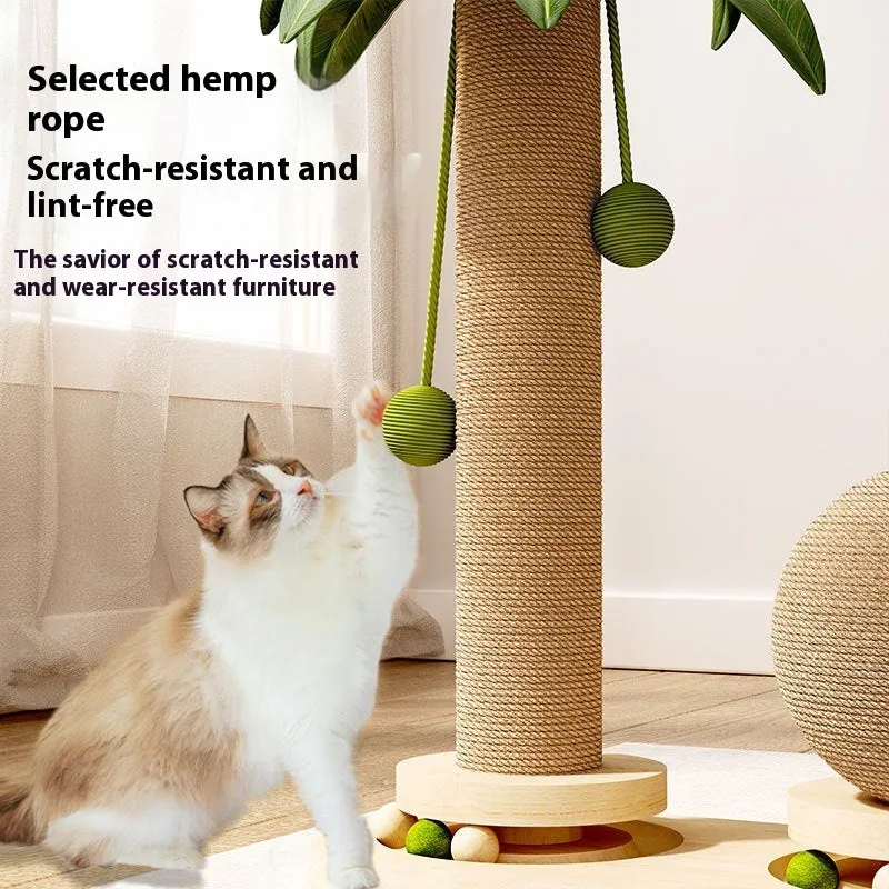 Cat climbing frame with turntable in coconut tree colour, made from wood, available in density plate or solid wood style