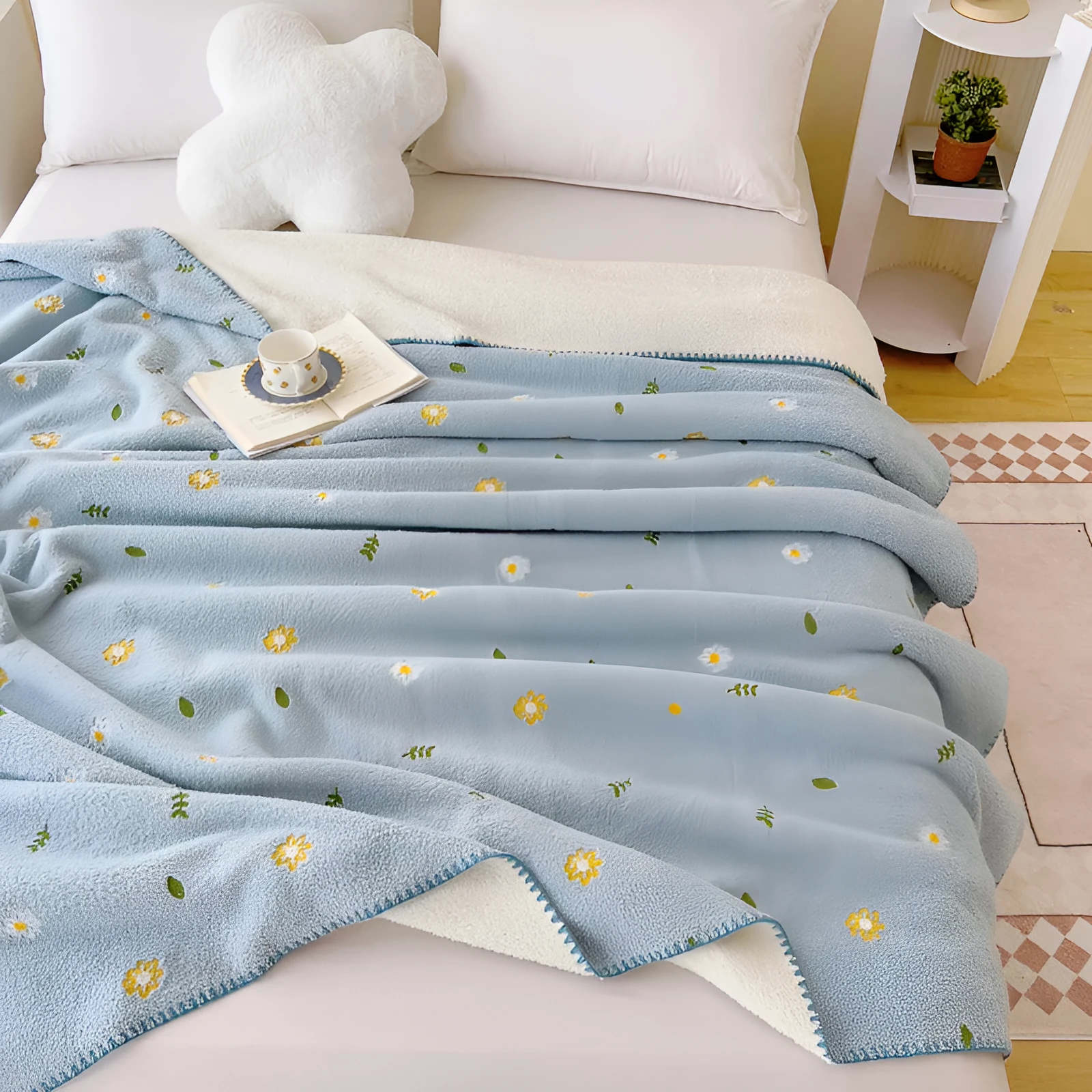 Cloud Velvet multifunctional office nap shawl blanket in Tulip beige with solid colour pattern