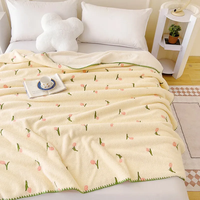 Cloud Velvet multifunctional office nap shawl blanket in Tulip beige with solid colour pattern