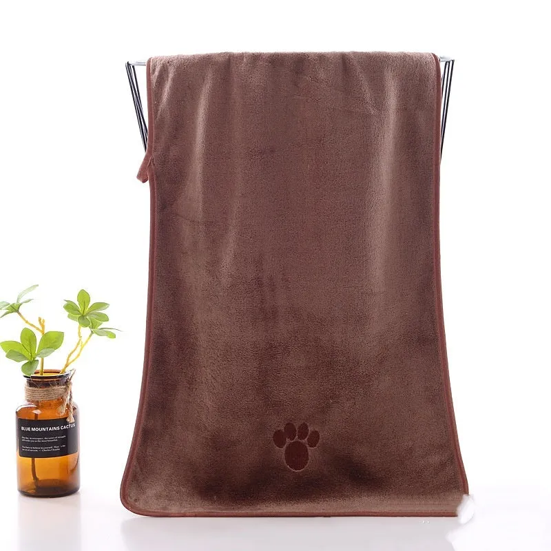 Pet microfiber bath towel in pink, blue, green, dark brown, and light gray for dogs and cats