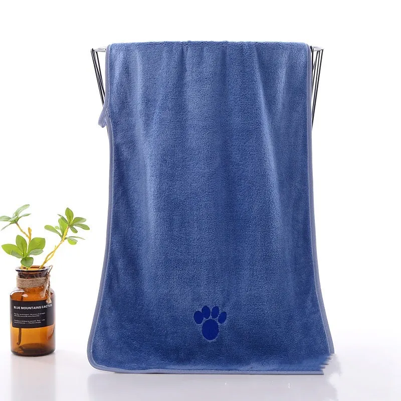 Pet microfiber bath towel in pink, blue, green, dark brown, and light gray for dogs and cats