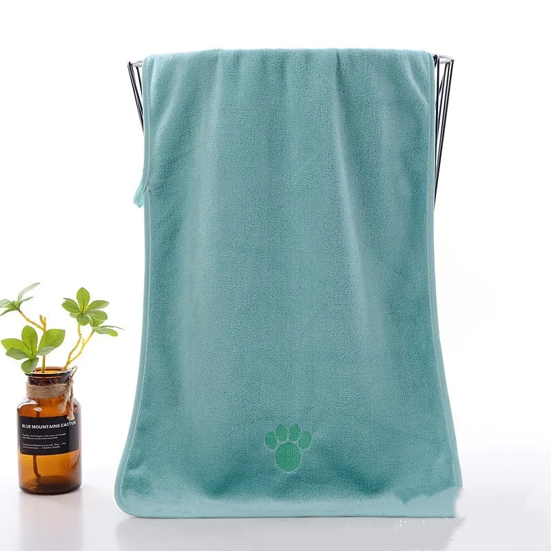 Pet microfiber bath towel in pink, blue, green, dark brown, and light gray for dogs and cats