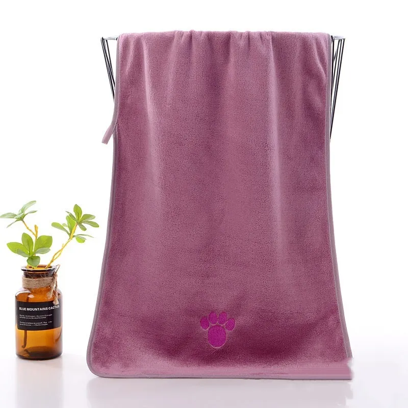 Pet microfiber bath towel in pink, blue, green, dark brown, and light gray for dogs and cats
