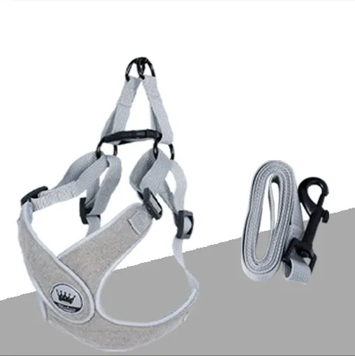Adjustable mesh dog harness with reflective straps and metal back ring for leash attachment