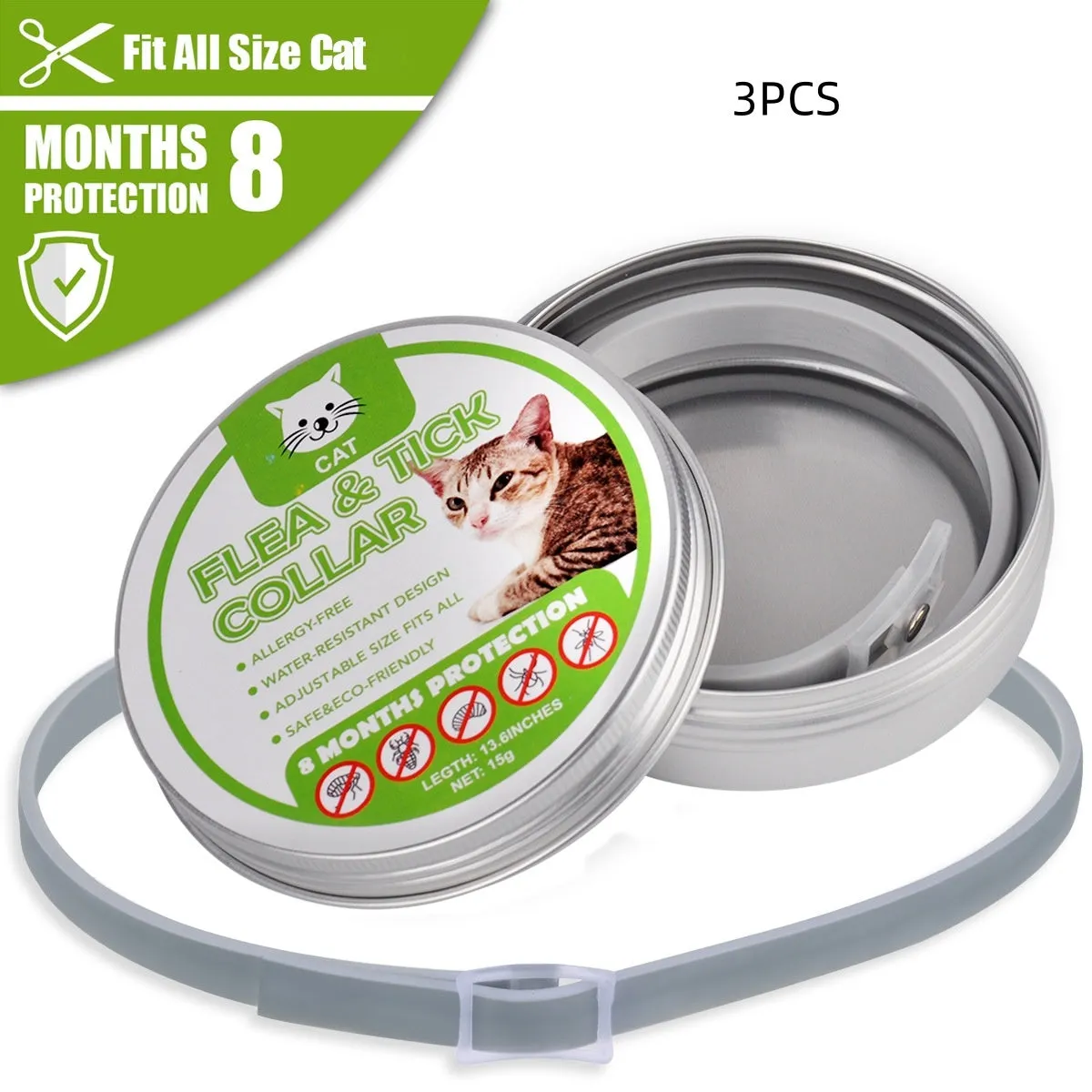 Gray TPE pet insect repellent adjustable collar for cats and dogs