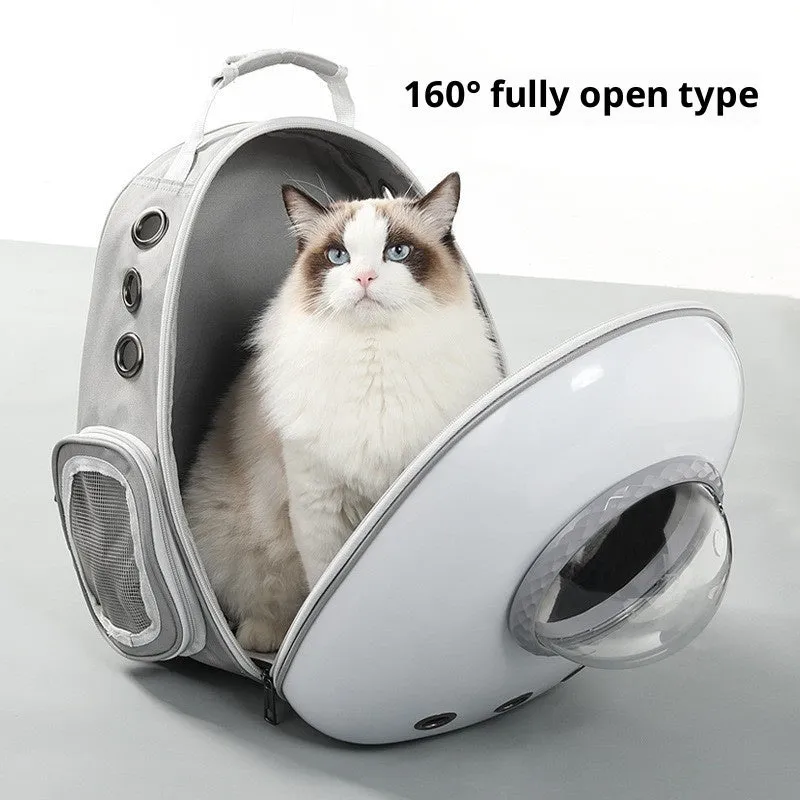 Grey acrylic mesh side open pet backpack for cats and small dogs up to 7.50kg