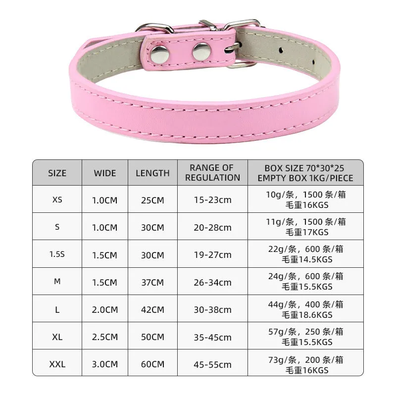 Small medium dog PU collar in monochrome casual style, multiple colours and sizes from XS to XXL