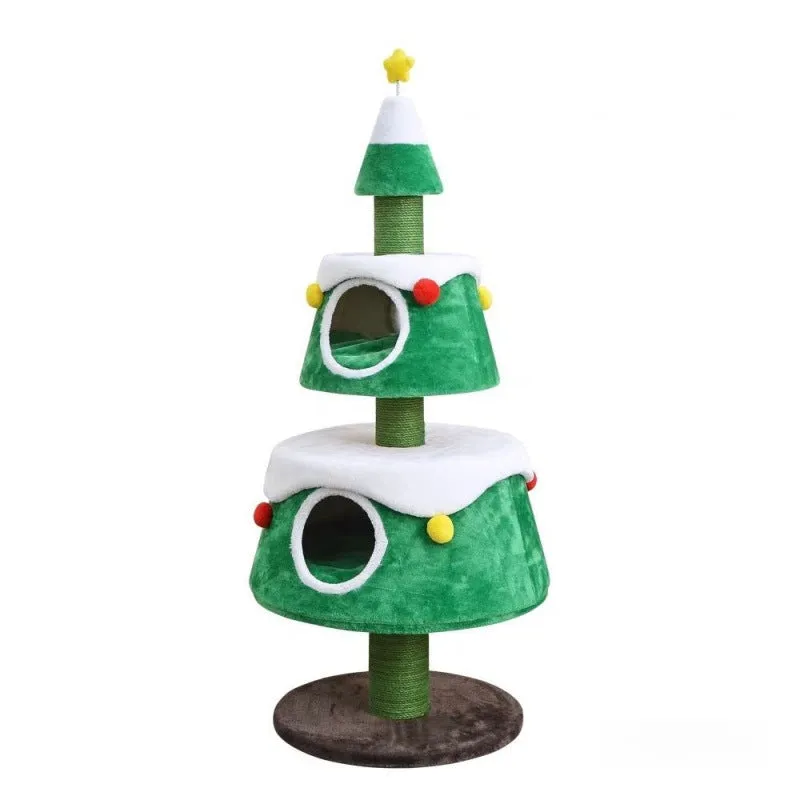 Green Christmas tree style oversized cat nest with sisal climbing frame for indoor cats