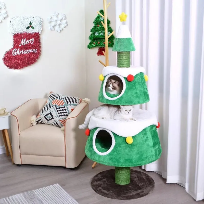 Green Christmas tree style oversized cat nest with sisal climbing frame for indoor cats