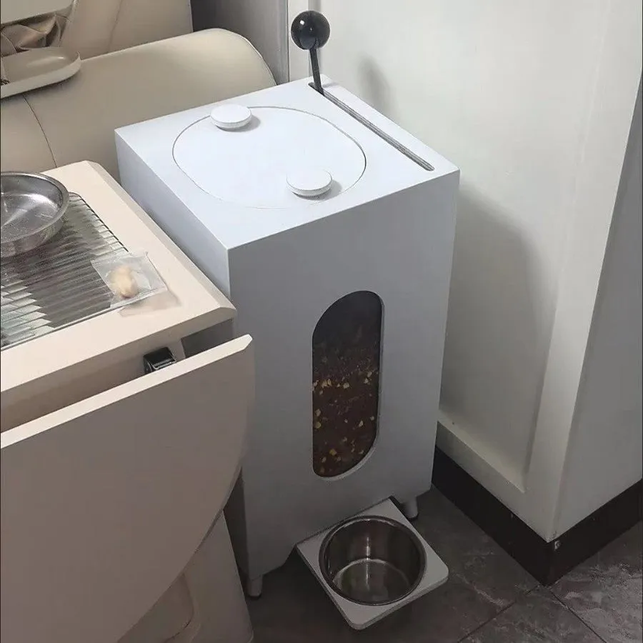 Wooden pet feeder with large bowl for dogs and cats, high legs 20cm, available in black