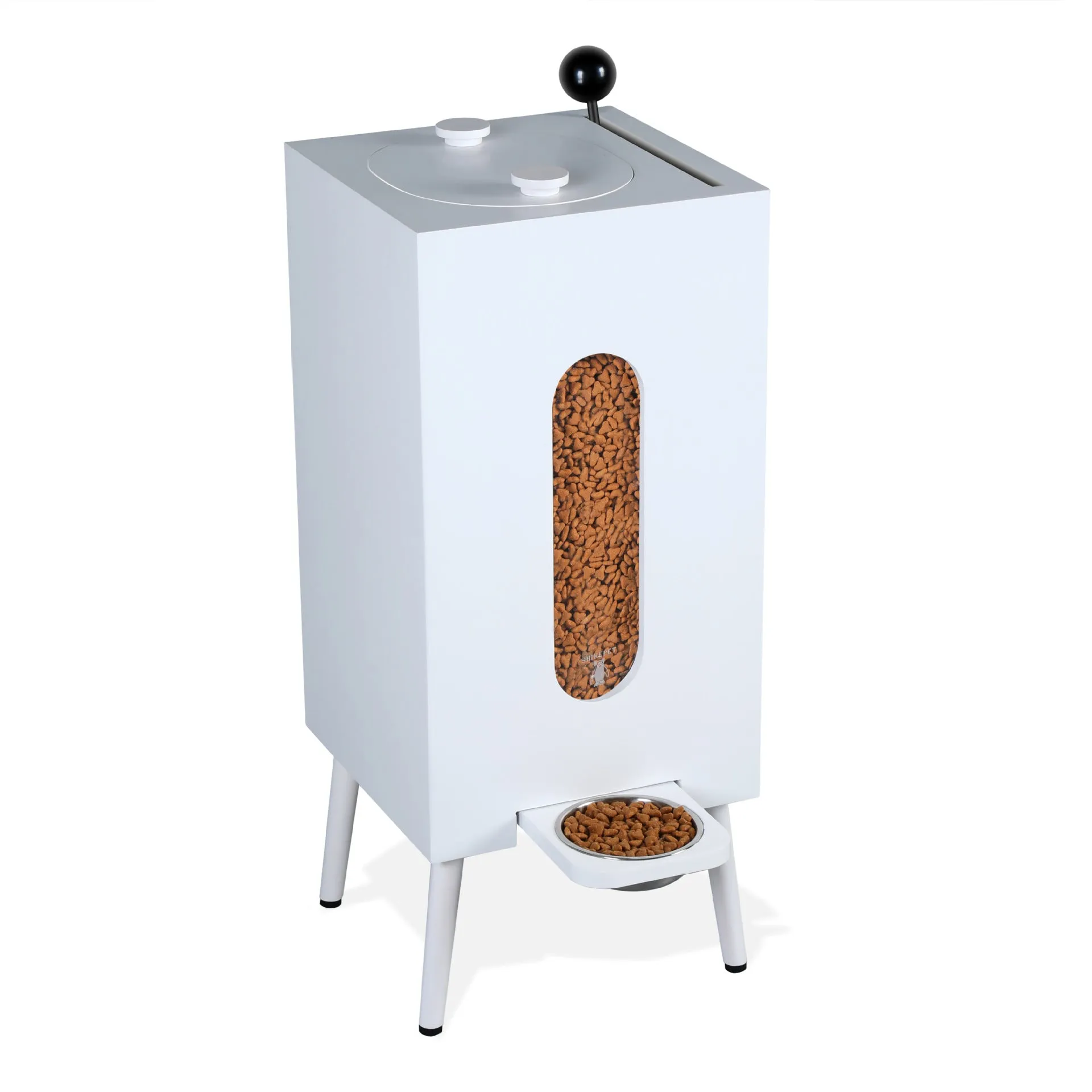 Wooden pet feeder with large bowl for dogs and cats, high legs 20cm, available in black
