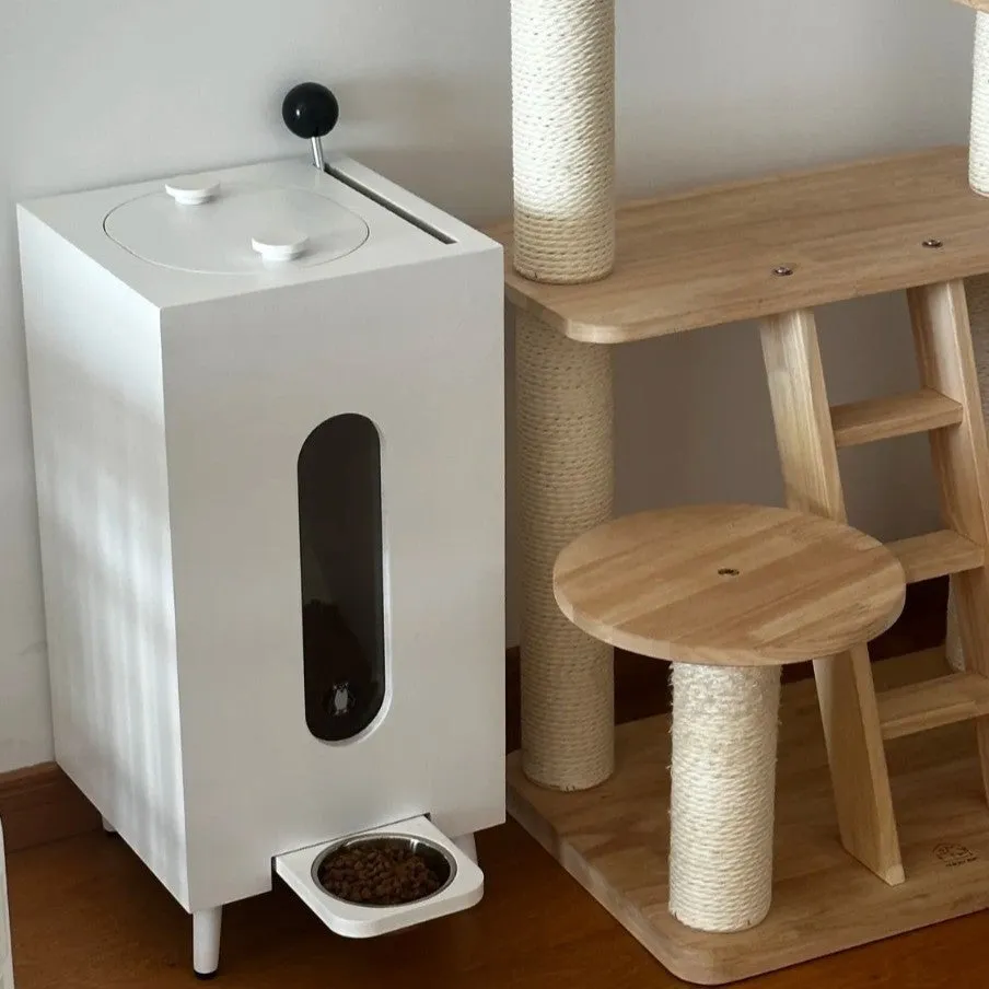 Wooden pet feeder with large bowl for dogs and cats, high legs 20cm, available in black