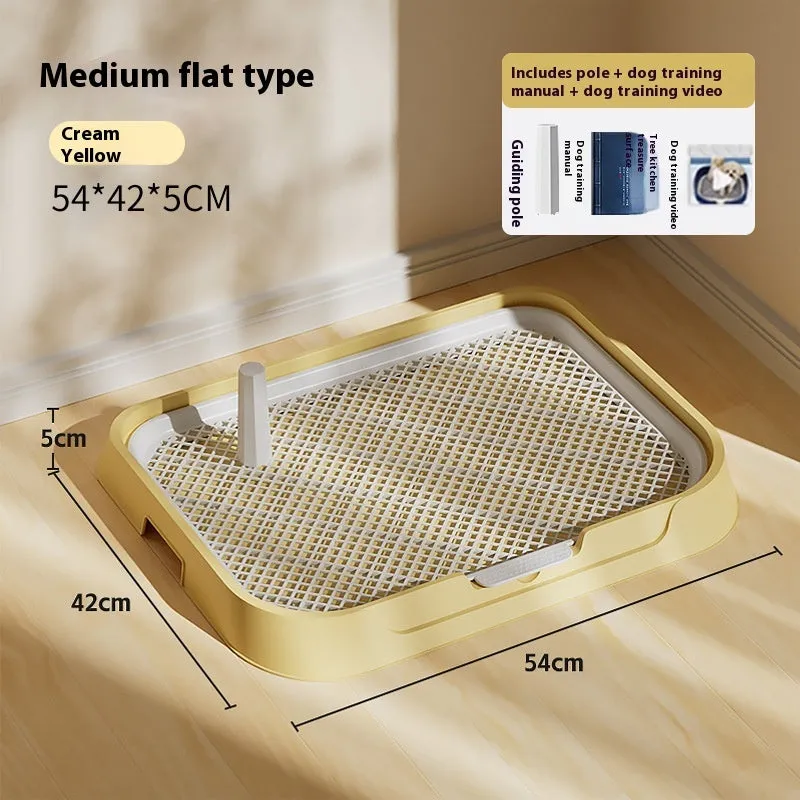 PET plastic fixed-point dog toilet with removable tray, available in cream yellow, high-grade gray, apricot pollen, and dark blue sizes S M L