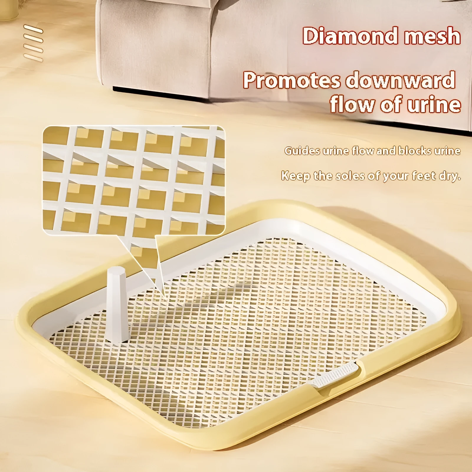 PET plastic fixed-point dog toilet with removable tray, available in cream yellow, high-grade gray, apricot pollen, and dark blue sizes S M L
