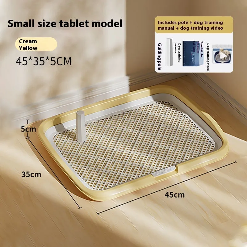 PET plastic fixed-point dog toilet with removable tray, available in cream yellow, high-grade gray, apricot pollen, and dark blue sizes S M L