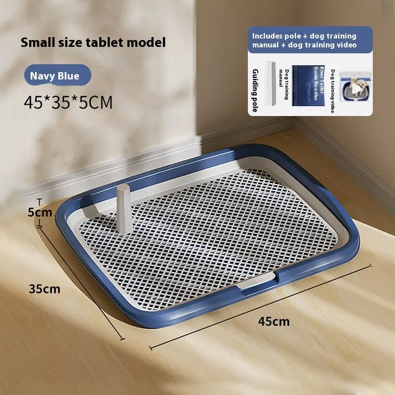 PET plastic fixed-point dog toilet with removable tray, available in cream yellow, high-grade gray, apricot pollen, and dark blue sizes S M L